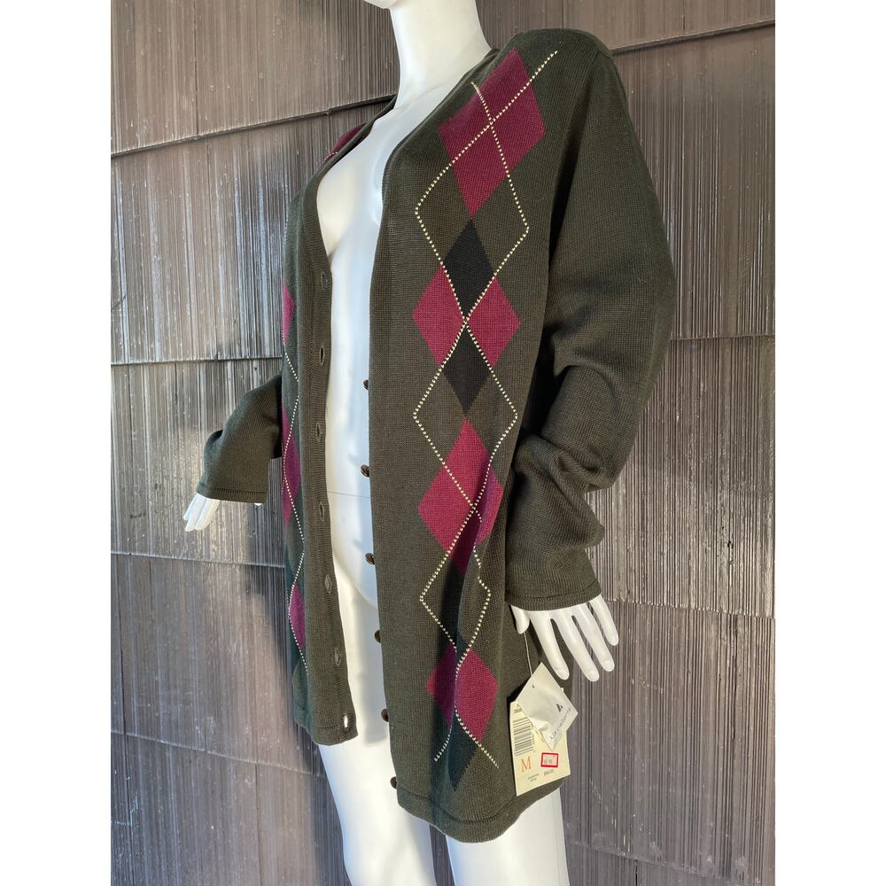 🔥NWT Liz Claiborne Classic Argyle Knitted Button Cardigan Sweater Grandmacore